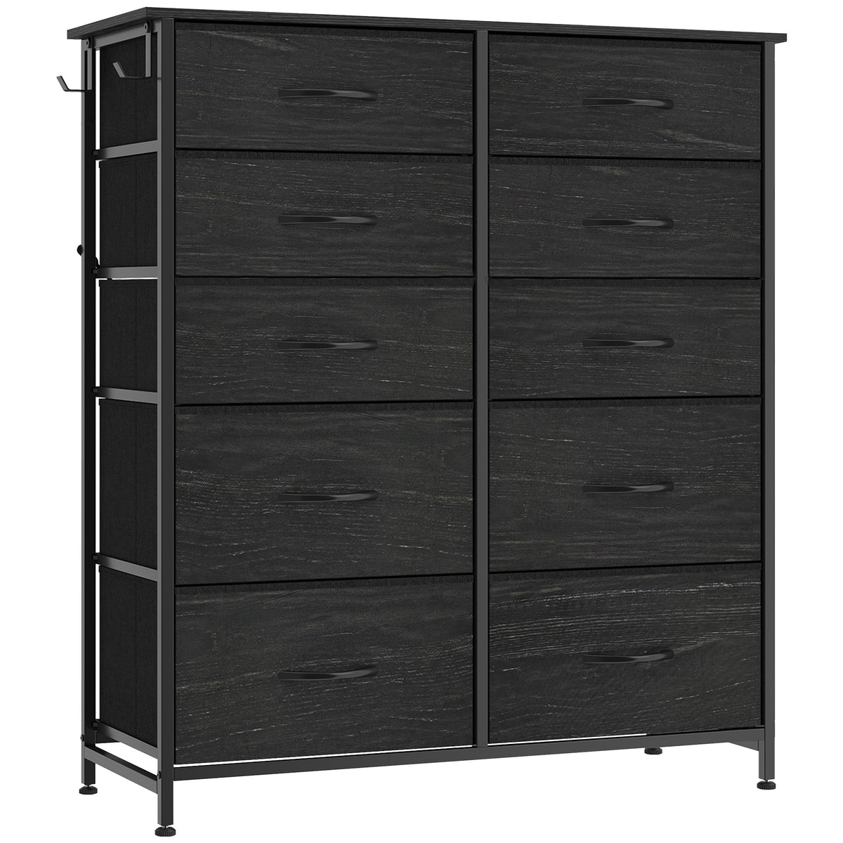 HOMCOM Chest of Drawers, Dresser with 10 Fabric Drawers, Tall Storage Unit with 4 Pockets and 2 Hooks Steel Frame, Black