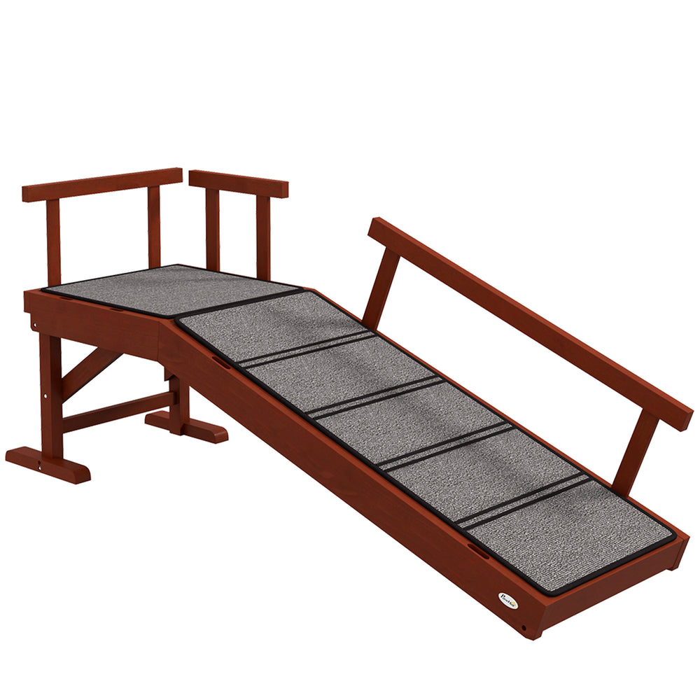 PawHut Wooden Dog Ramp with Removable Guardrails, Non-Slip Surface, 125 cm Long, Brown