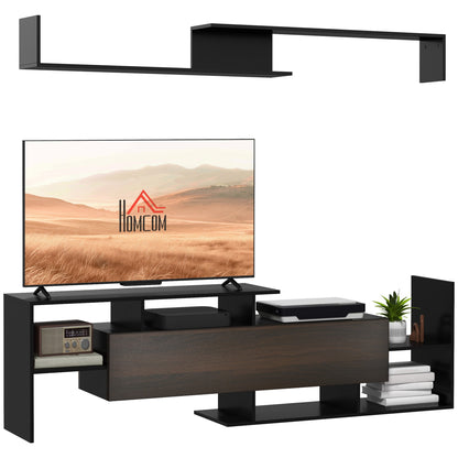 HOMCOM TV Cabinet with Wall Shelf for Wall-Mounted 65" TVs or Standing 40" TVs - Black and Dark Brown