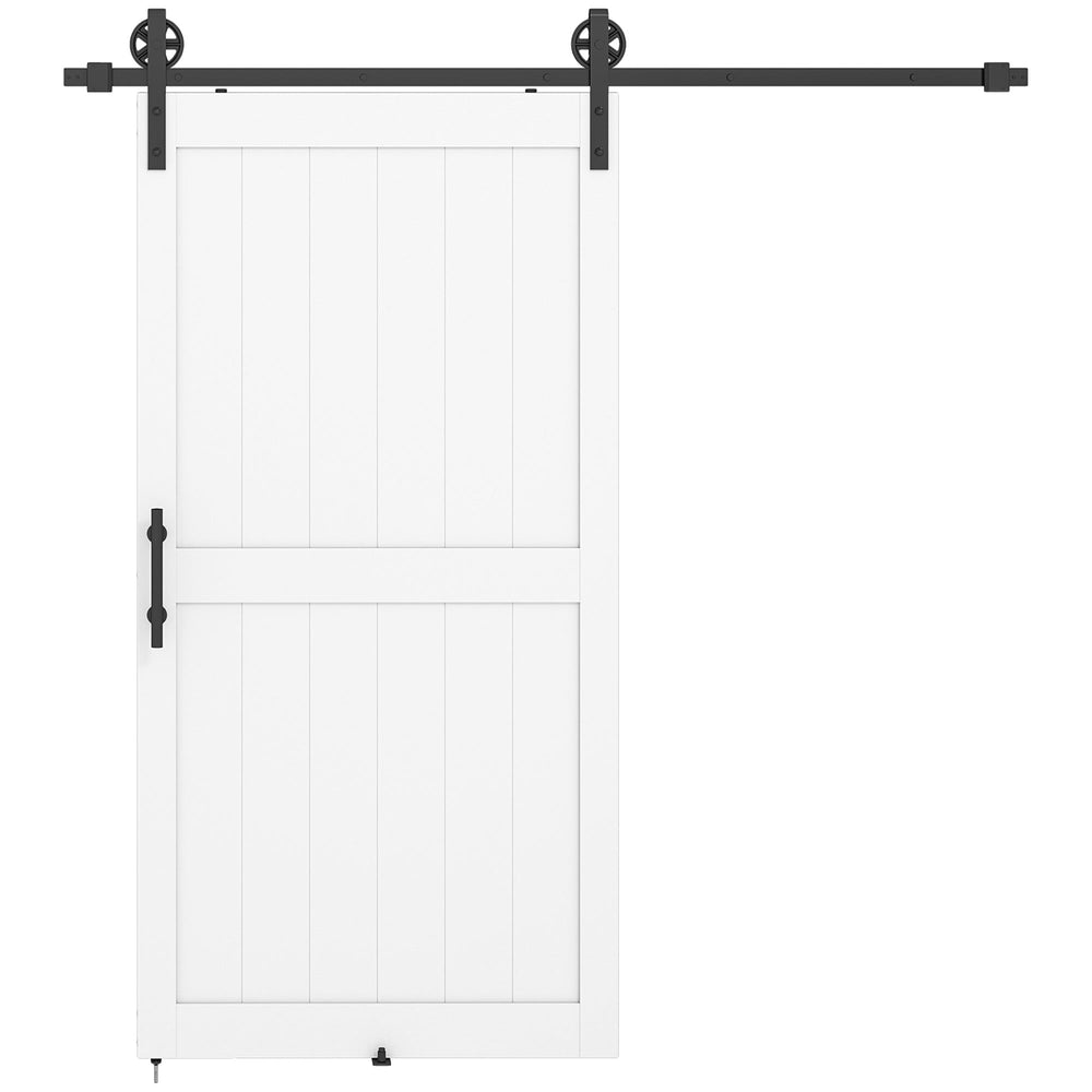 HOMCOM 213.4cm Sliding Barn Door Kit, Sliding Door with Track, Hardware, Upgraded Rollers and Floor Guide, Handle, White