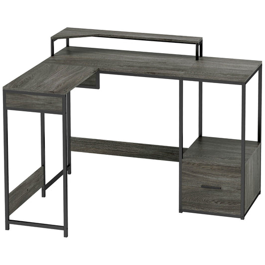 HOMCOM Industrial 'L' Shaped Multi-Work Desk - Charcoal Grey