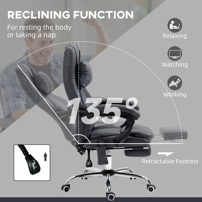 Vinsetto Office Chair with Lumbar Massage, 135¡ Reclining Computer Chair with Adjustable Headrest, Retractable Footrest, 10cm Double Padded Seat, Microfiber Fabric, Metal Base, Dark Grey