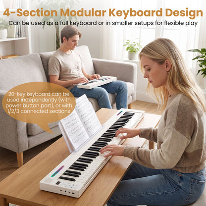 4PCS Portable Folding Full Size Electric Piano with Sustain Pedal Music Stand and Rechargeable Battery-White