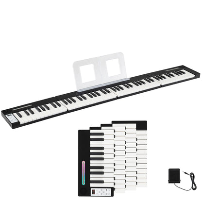 4PCS Portable Folding Full Size Electric Piano with Sustain Pedal Music Stand and Rechargeable Battery-Black