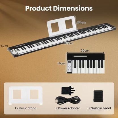 4PCS Portable Folding Full Size Electric Piano with Sustain Pedal Music Stand and Rechargeable Battery-Black