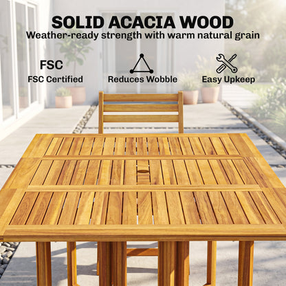 Outsunny 7 Pieces Garden Dining Set, Extending Dining Table and 6 Folding Chairs with Umbrella Hole for Patio, Natural Wood