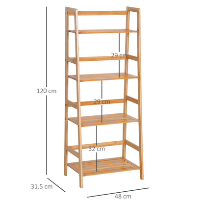 HOMCOM Bamboo Ladder Shelf, 4-Tier Bookshelf, Freestanding Bookcase for Living Room, Study, Bedroom, Home Office, 48 x 31.5 x 120cm, Natural Wood Effect