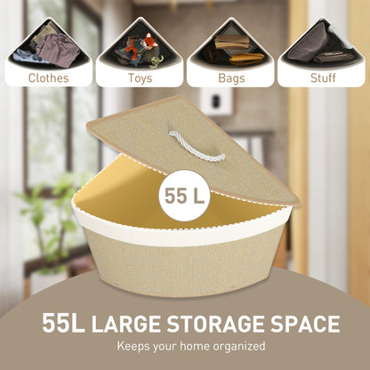 HOMCOM Bamboo Laundry Basket with Lid, 55L Corner Laundry Hamper with Removable Washable Liner Bag, Bathroom Triangle Washing Basket, 35 x 35 x 60 cm, Nature Wood Finish