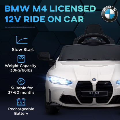 AIYAPLAY 12V BMW Licensed Kids Car, with Easy Transport, Remote Control, Suspension, Music, Horn, LED Lights, White