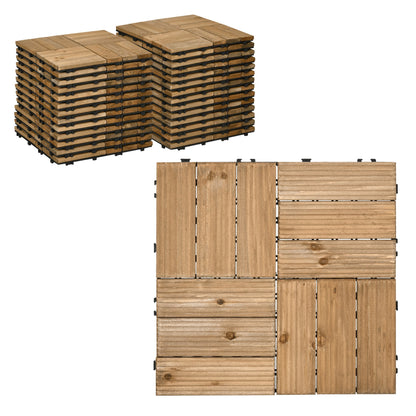 Outsunny 27 Pcs Wooden Interlocking Decking Tiles, Outdoor Flooring Tiles for Patio, Balcony, Terrace, Hot Tub, 30 x 30 cm per Piece, 2.5√£≈Ω¬° per Pack, Brown