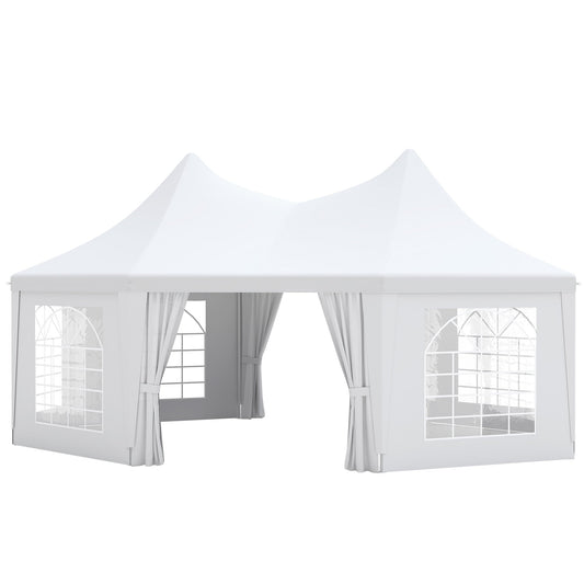 Outsunny 8 Sides Octagonal Garden Gazebo Marquee Party Tent Wedding Canopy Outdoor Heavy Duty Metal Frame (6.8m x 5m) - White