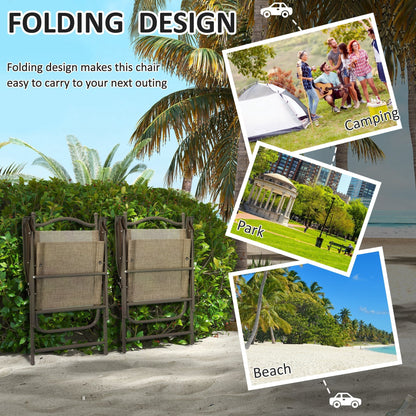 Outsunny Set of Two Folding Garden Chairs, with Fabric Mesh Seats - Mixed Brown