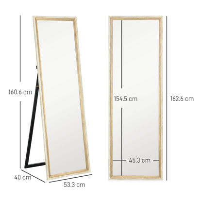 HOMCOM 162.6 cm Two-Tone Full Length Mirror - White/Oak-Tone