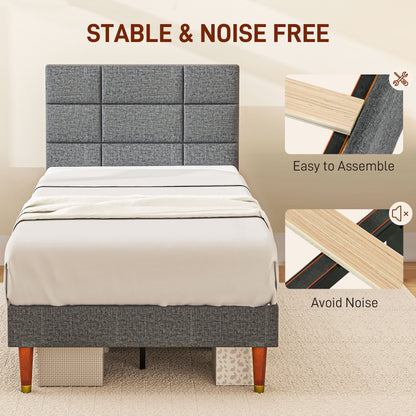 HOMCOM Upholstered Single Bed Frame 161W x 208D x 121Hcm with Slats, Grey