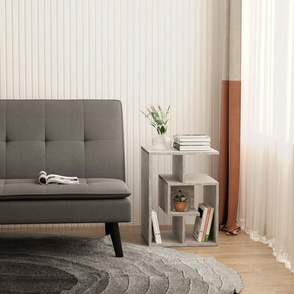 HOMCOM Side Table, 3 Tier End Table with Open Storage Shelves for Living Room, Bedroom, Cement Colour