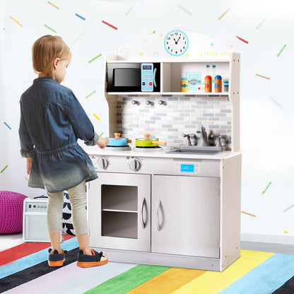 Kids Wooden Pretend Cooking Playset Cookware Kitchen-Beige