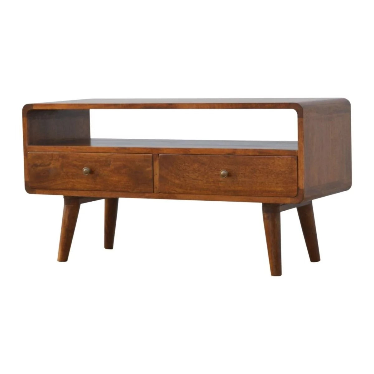 Nordic Style Legs Curved Tv Media Unit - Chestnut