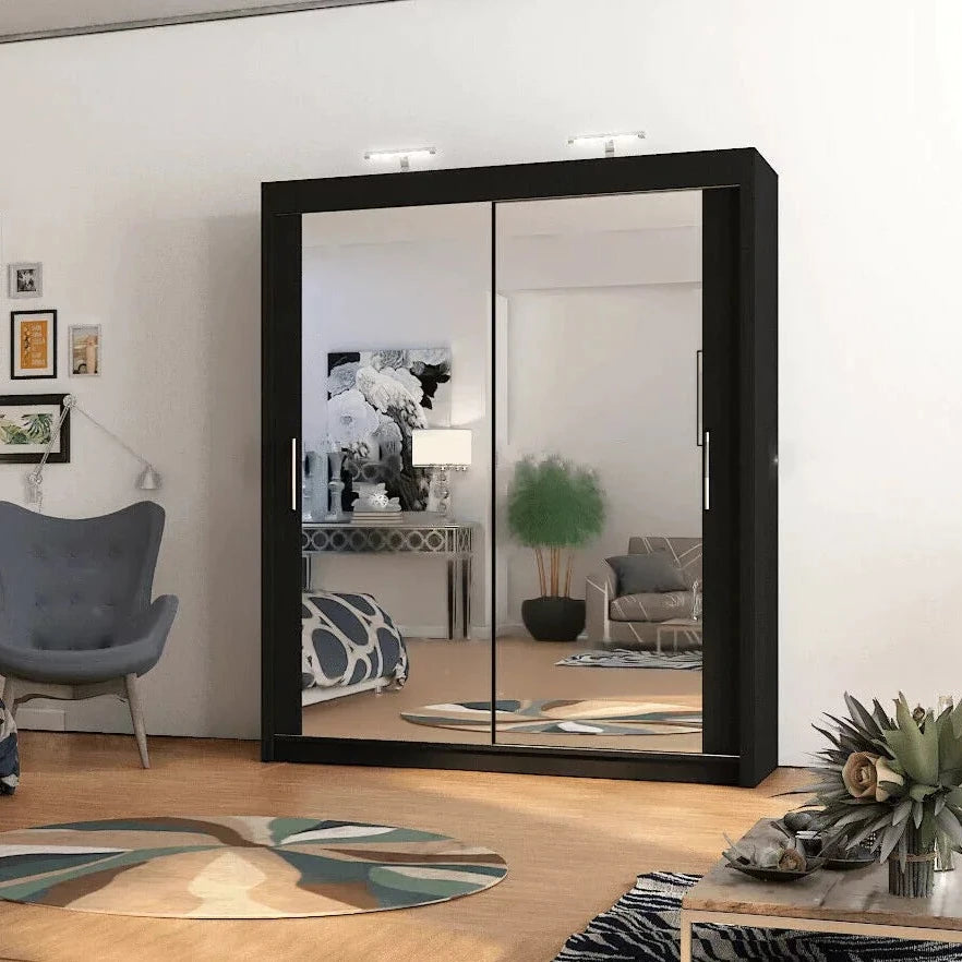 Full Mirrored Black Sliding Wardrobe