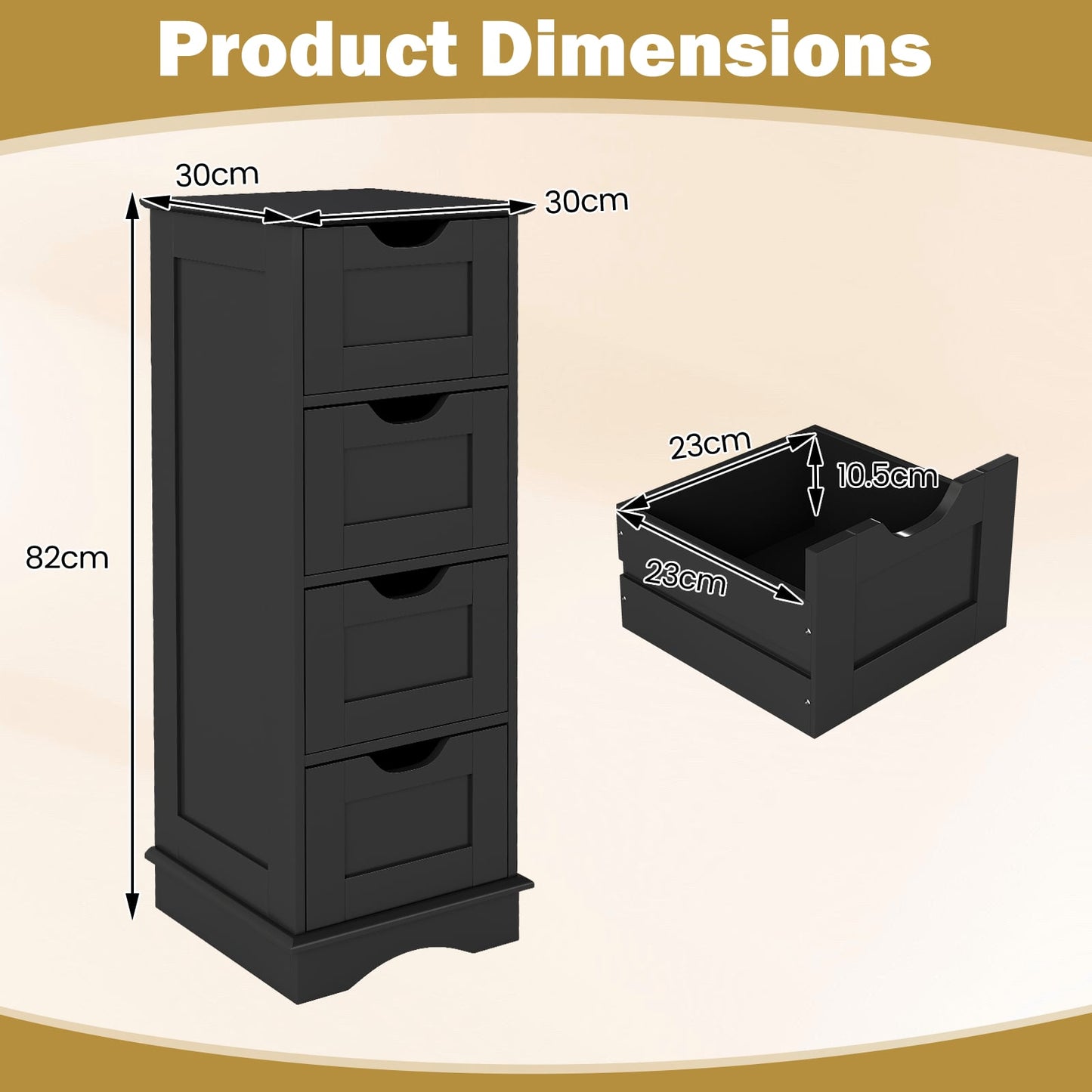 4-Drawer Bathroom Cabinet Narrow Floor Standing Cabinet-Black