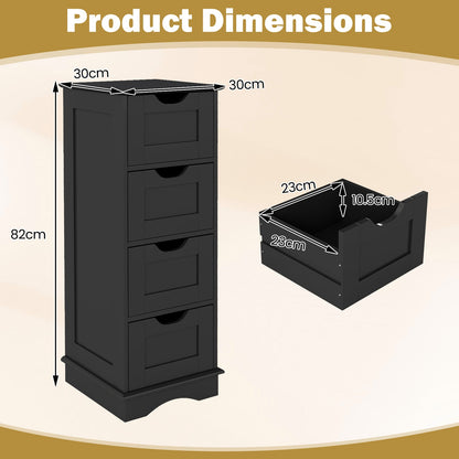 4-Drawer Bathroom Cabinet Narrow Floor Standing Cabinet-Black