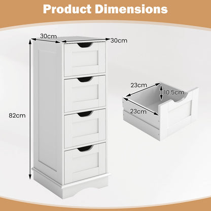 4-Drawer Bathroom Cabinet Narrow Floor Standing Cabinet-White