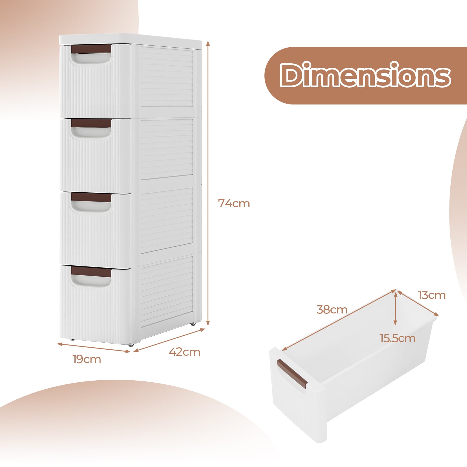 3/4/5/6-Drawer Narrow Storage Cabinet for Small Space-4-Tier