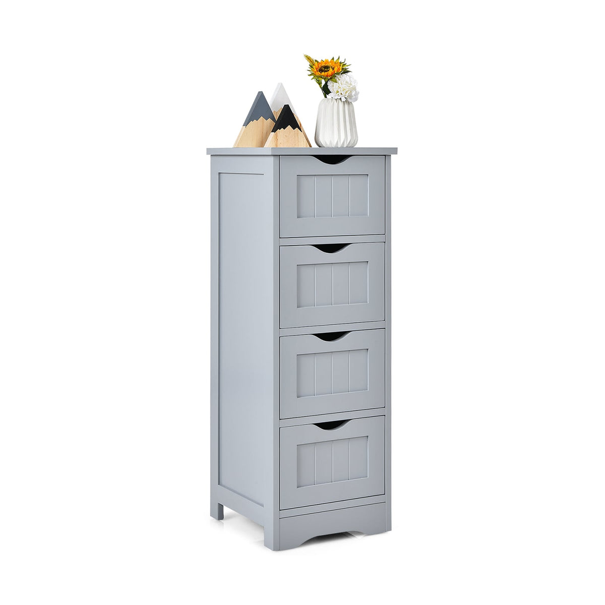 4 Drawers Bathroom Floor Cabinet with Curved Handle-Grey