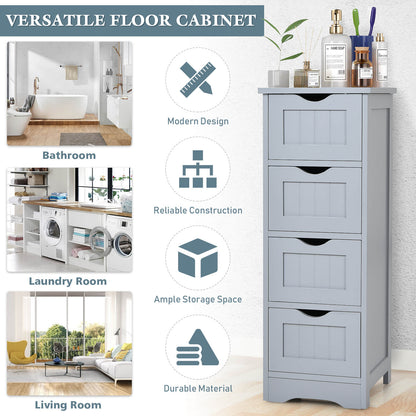 4 Drawers Bathroom Floor Cabinet with Curved Handle-Grey