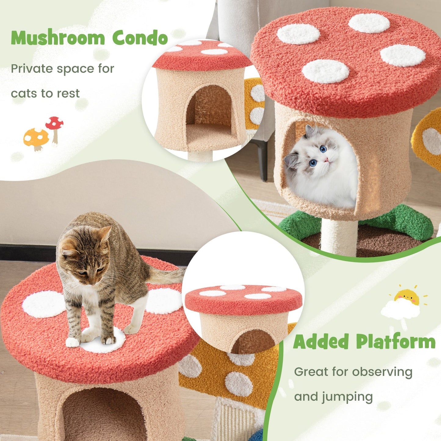 4-In-1 Cat Tree with Condo and Platform with Full-Wrapped Sisal Post-Multicolor