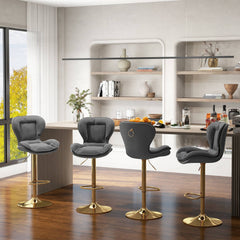 Set of 4 PU Leather Bar Stool Adjustable with Padded Seat Grey