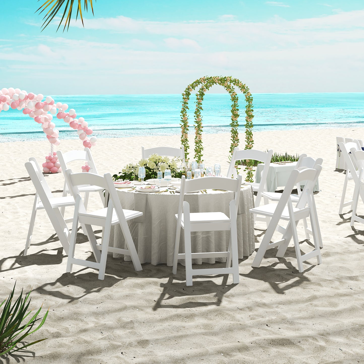 4 Pack All-Weather Folding Dining Chair Set with Padded Seat and Back -White