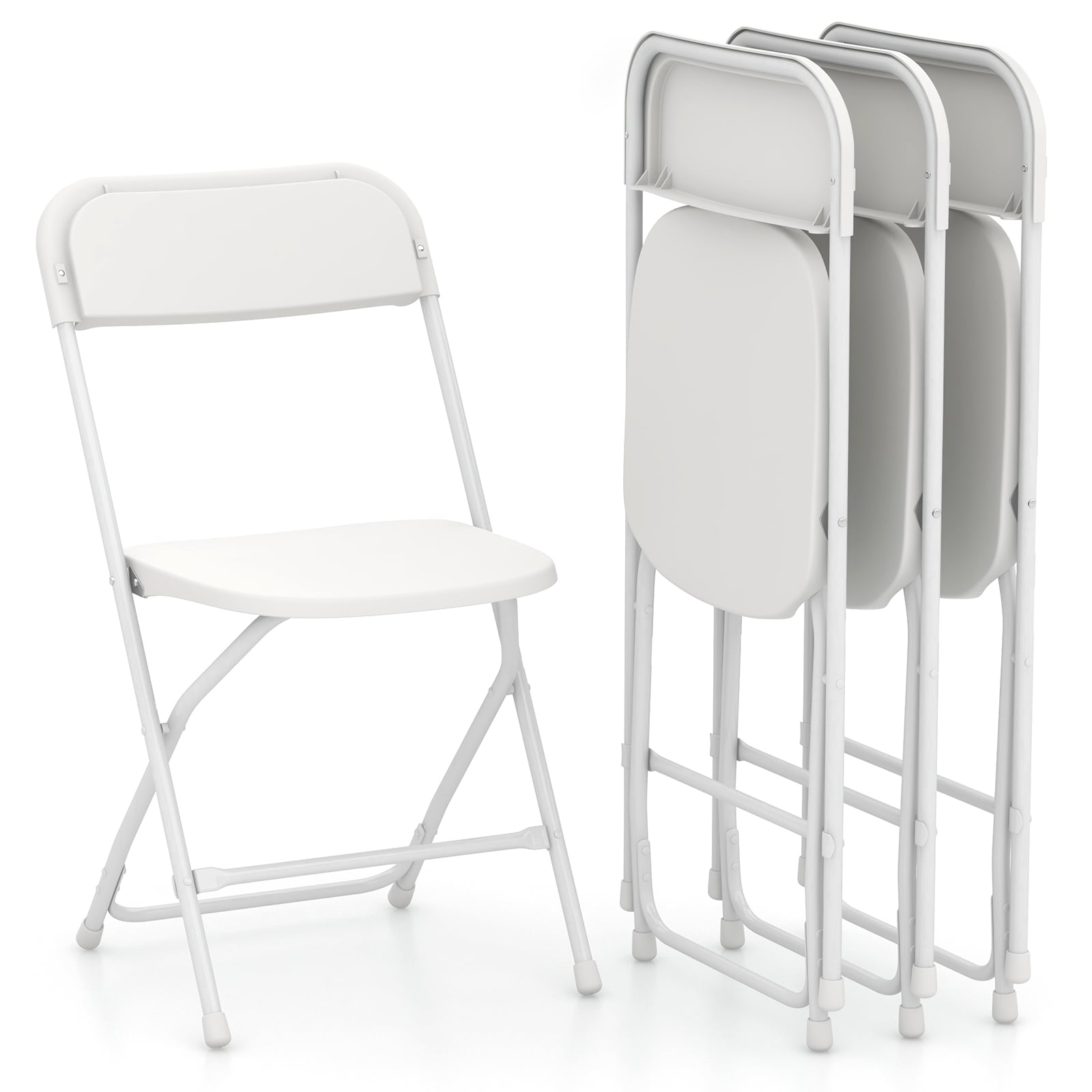 4 Pack Metal Folding Chairs with Plastic Seat and Back-White