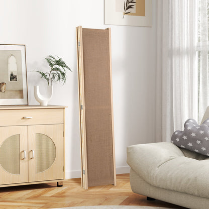3 Panel Faux Linen Room Divider with Storage Bags-Natural