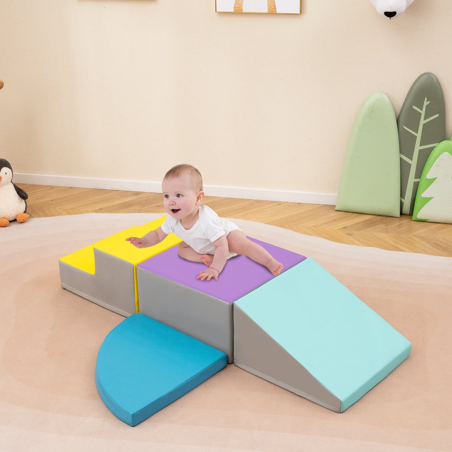 4-Piece Climb and Crawl Foam Block Play Set for Infant Baby-Navy