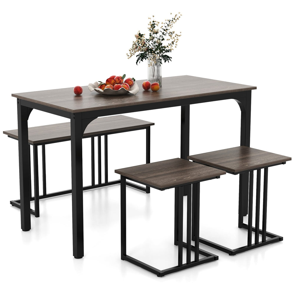 4-Piece Dining Table Set with Bench and 2 Stools for 4 Persons-Oak