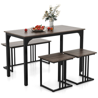 4-Piece Dining Table Set with Bench and 2 Stools for 4 Persons-Oak