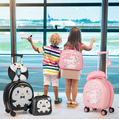 Kids Luggage Set with 14 Inches Carry-on Hardside Spinner Toddler Luggage and 10 Inches Backpack-Black