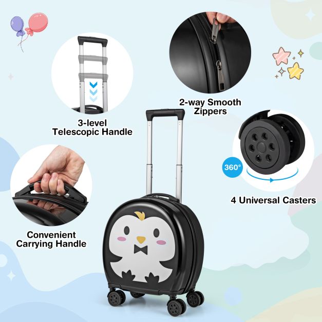 Kids Luggage Set with 14 Inches Carry-on Hardside Spinner Toddler Luggage and 10 Inches Backpack-Black