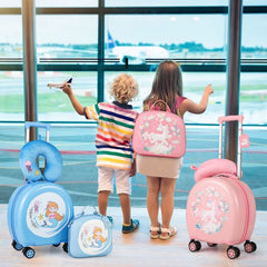 Kids Luggage Set with 14 Inches Carry-on Hardside Spinner Toddler Luggage and 10 Inches Backpack-Blue