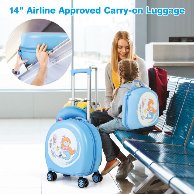 Kids Luggage Set with 14 Inches Carry-on Hardside Spinner Toddler Luggage and 10 Inches Backpack-Blue