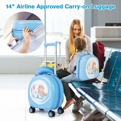 Kids Luggage Set with 14 Inches Carry-on Hardside Spinner Toddler Luggage and 10 Inches Backpack-Blue