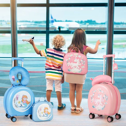 Kids Luggage Set with 14 Inches Carry-on Hardside Spinner Toddler Luggage and 10 Inches Backpack-Pink