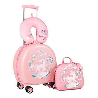Kids Luggage Set with 14 Inches Carry-on Hardside Spinner Toddler Luggage and 10 Inches Backpack-Pink