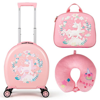 Kids Luggage Set with 14 Inches Carry-on Hardside Spinner Toddler Luggage and 10 Inches Backpack-Pink