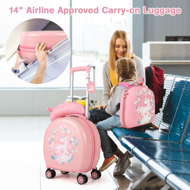 Kids Luggage Set with 14 Inches Carry-on Hardside Spinner Toddler Luggage and 10 Inches Backpack-Pink