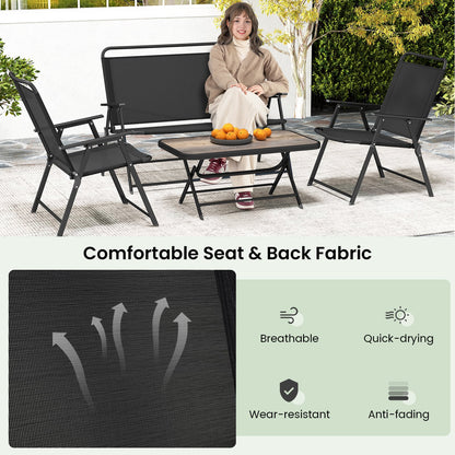 4 Piece Outdoor Conversation Set with 2 Chairs and Loveseat-Black