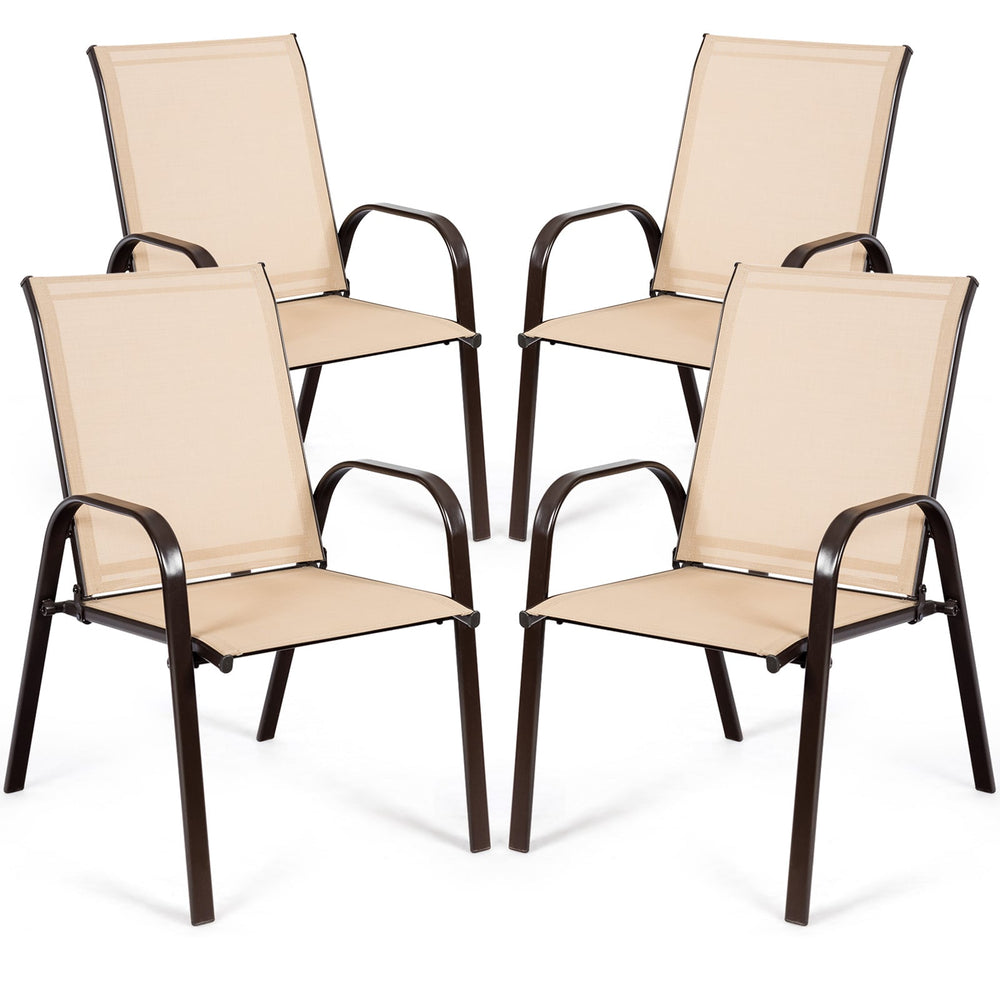 Patio Outdoor Camping Chairs Set of 4 with Breathable Fabric-Beige