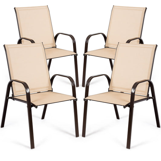 Patio Outdoor Camping Chairs Set of 4 with Breathable Fabric-Beige