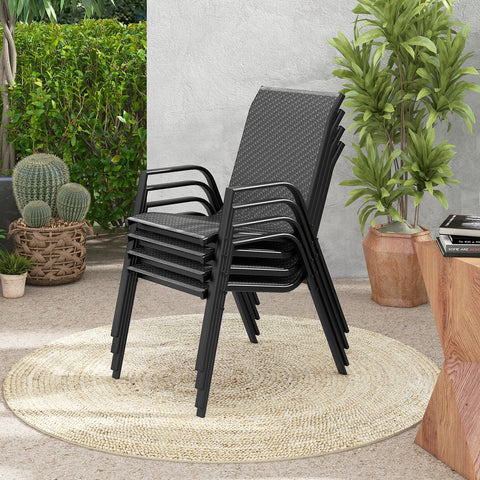 4 Pieces Patio Rattan Chairs with Wicker Woven Seat and Back-Brown