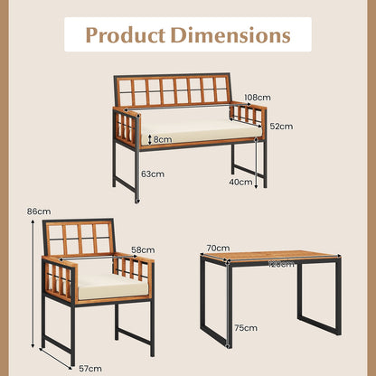 4 Pieces Acacia Wood Patio Dining Set with 1 Rectangular Table-Brown